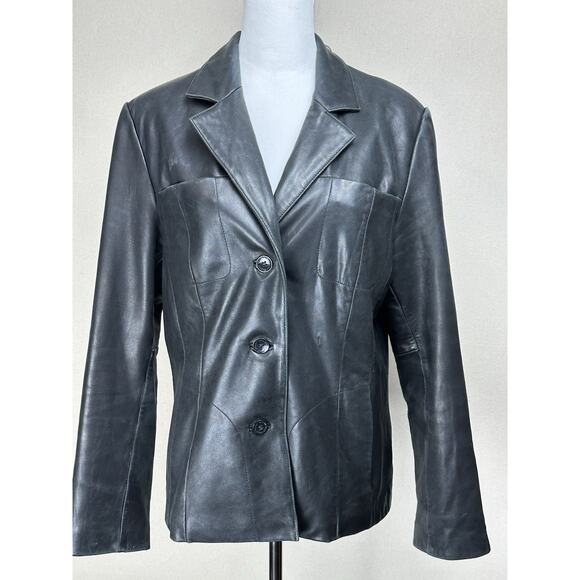 Wilson’s Genuine Leather Women’s Sz L Pelle Studio Black Blazer Jacket Coat - Picture 1 of 16
